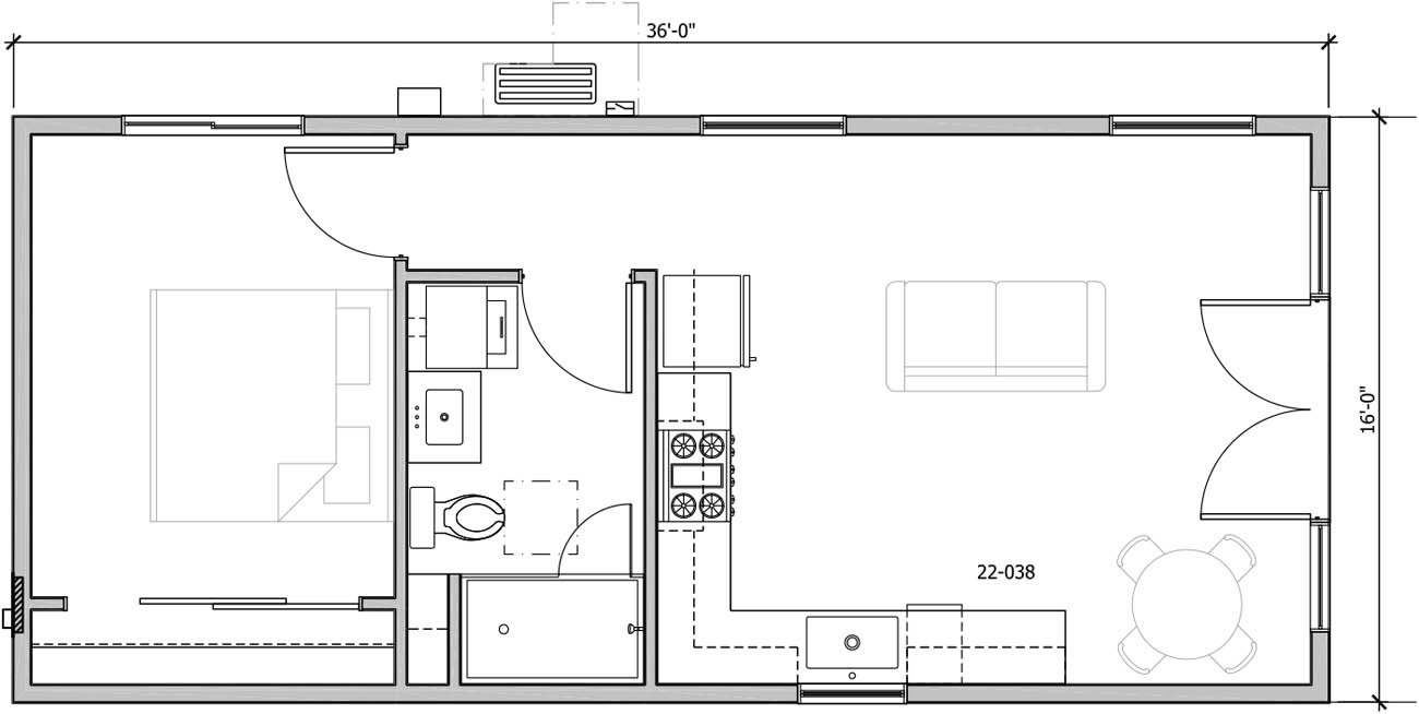 Anchored Tiny Homes Jacksonville model B-576 dimensions.