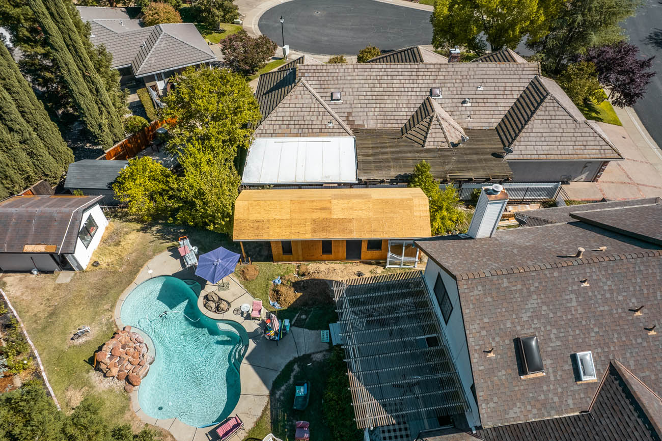 An ADU being built next to a pool by a expert pool house builder in Sacramento, CA at Anchored Tiny Homes.